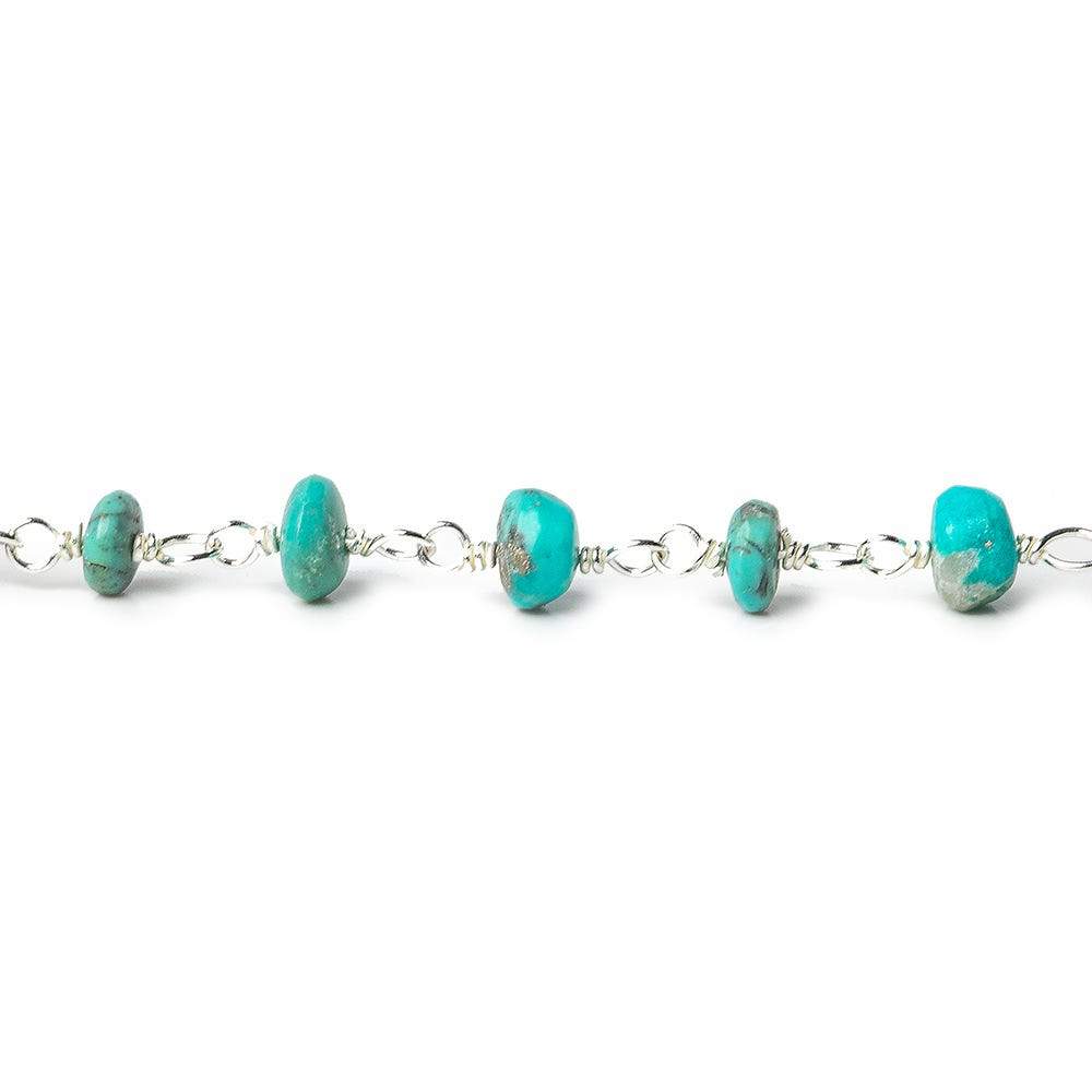 3.5-4mm Mongolian Turquoise plain rondelle .925 Silver Chain by the foot 40 beads A