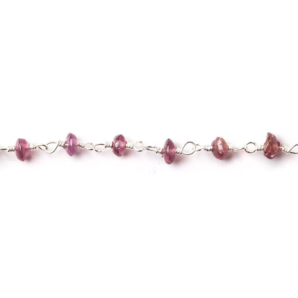 3.5-4mm Pink Tourmaline plain rondelle Silver plated Chain by the foot
