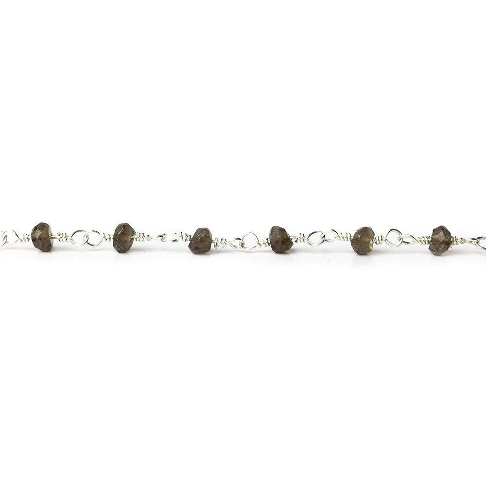3.5-4mm Smoky Quartz faceted rondelle Silver plated Chain by the foot
