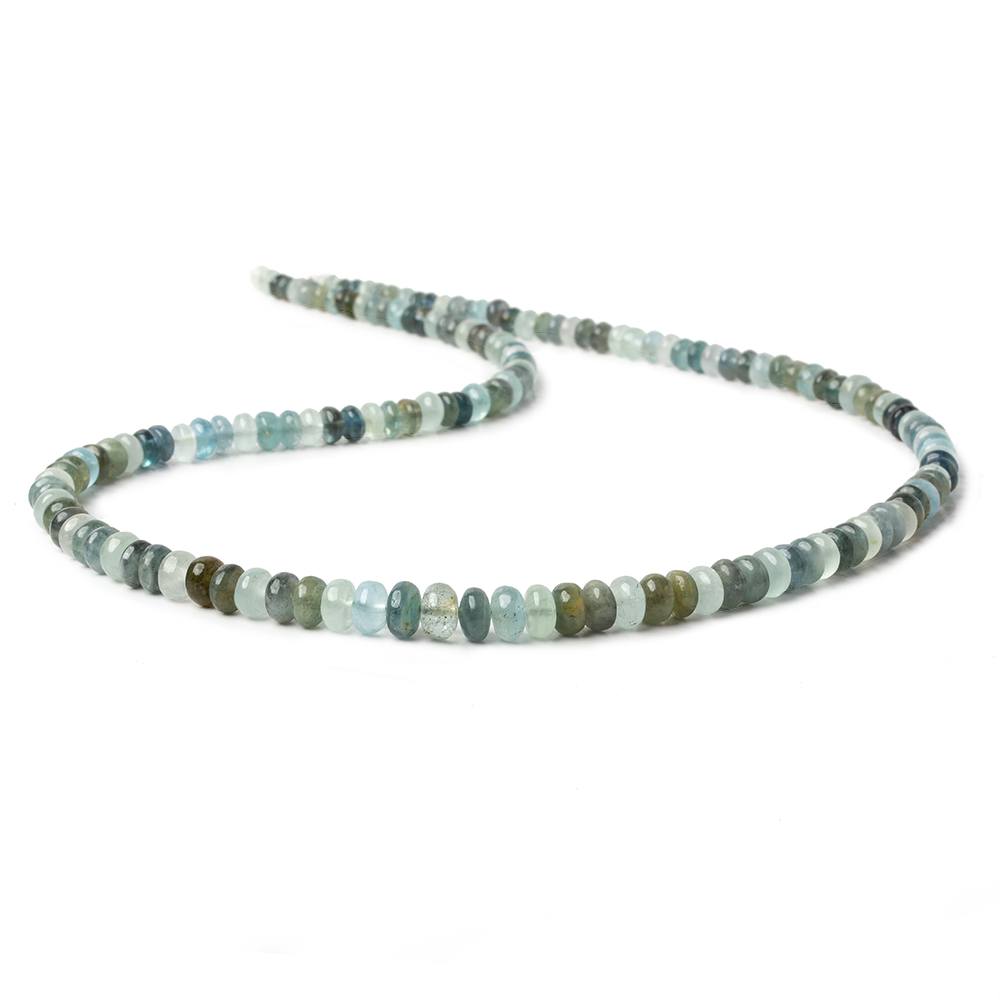 3.5-6.5mm Aqua & Moss Aquamarine plain rondelles 18 inch 155 beads AA