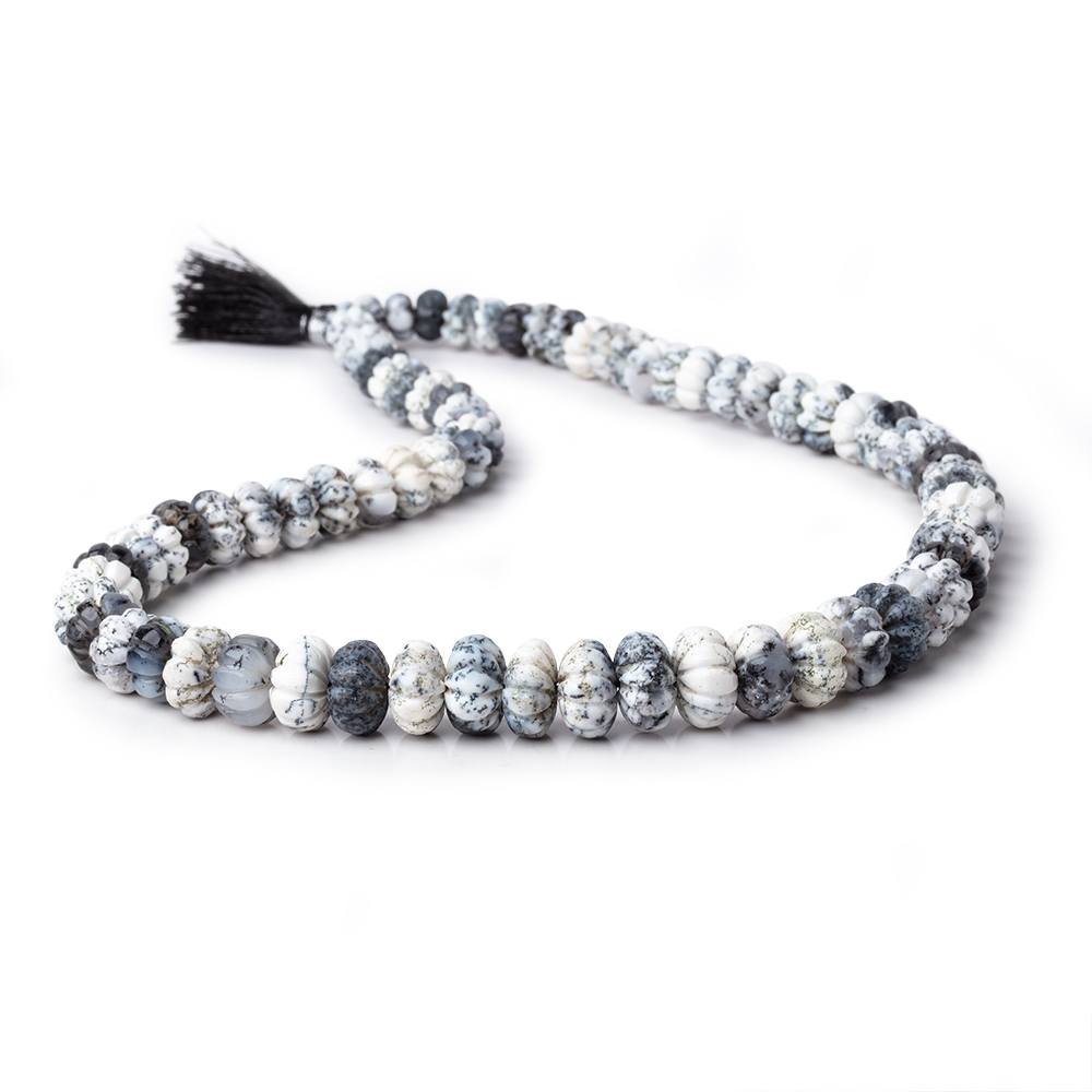 7.5-12.5mm Dendritic Opal Hand Carved Melon Rondelles 18 inch 74 beads AA