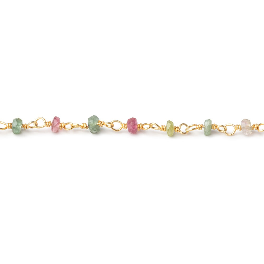 2.5-3mm Multi Color Tourmaline faceted rondelle Vermeil Chain by the foot