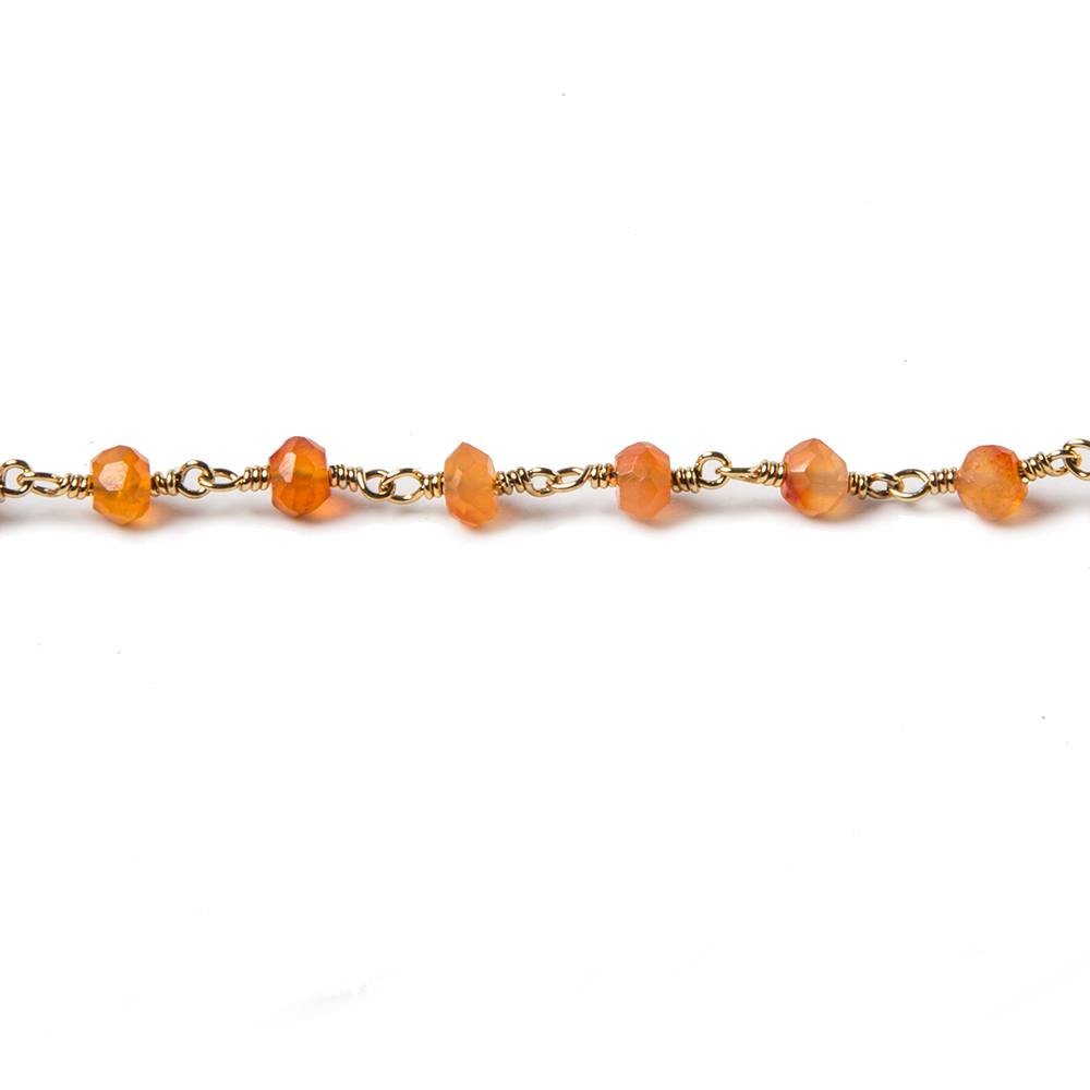 3.5mm Carnelian faceted rondelle Gold plated Chain by the foot 39 pieces