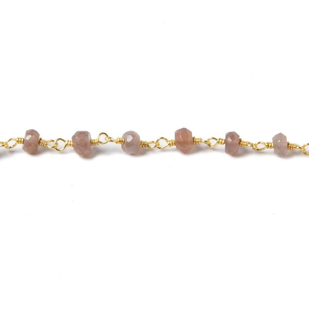 3.5mm Chocolate Moonstone faceted rondelle Gold plated Chain by the foot 37pcs