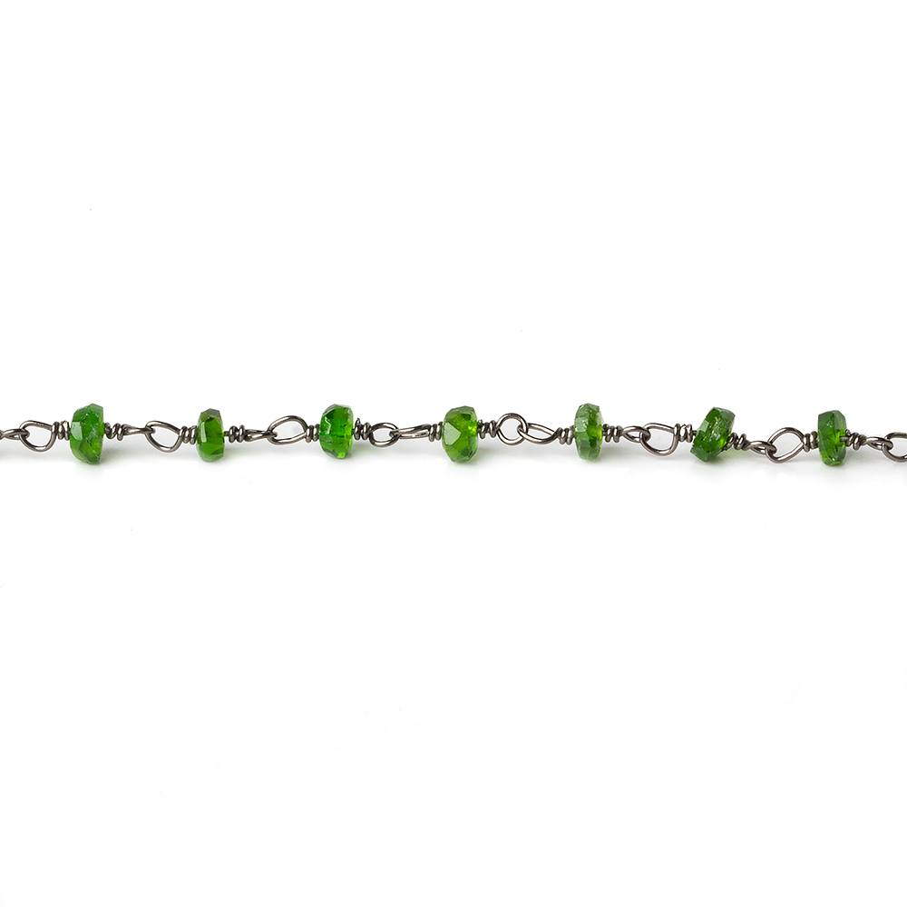 3.5mm Chrome Tourmaline faceted rondelle Black Gold .925 Chain by the foot