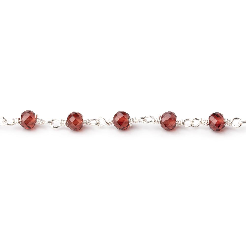 3.5mm Garnet Micro Faceted Rondelles on Silver Plated Chain