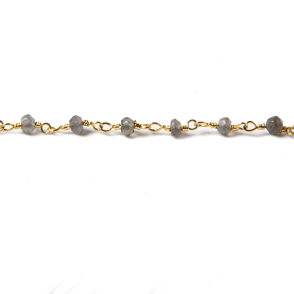 3.5mm Grey Moonstone faceted rondelle Gold plated Chain by the foot 39 pcs