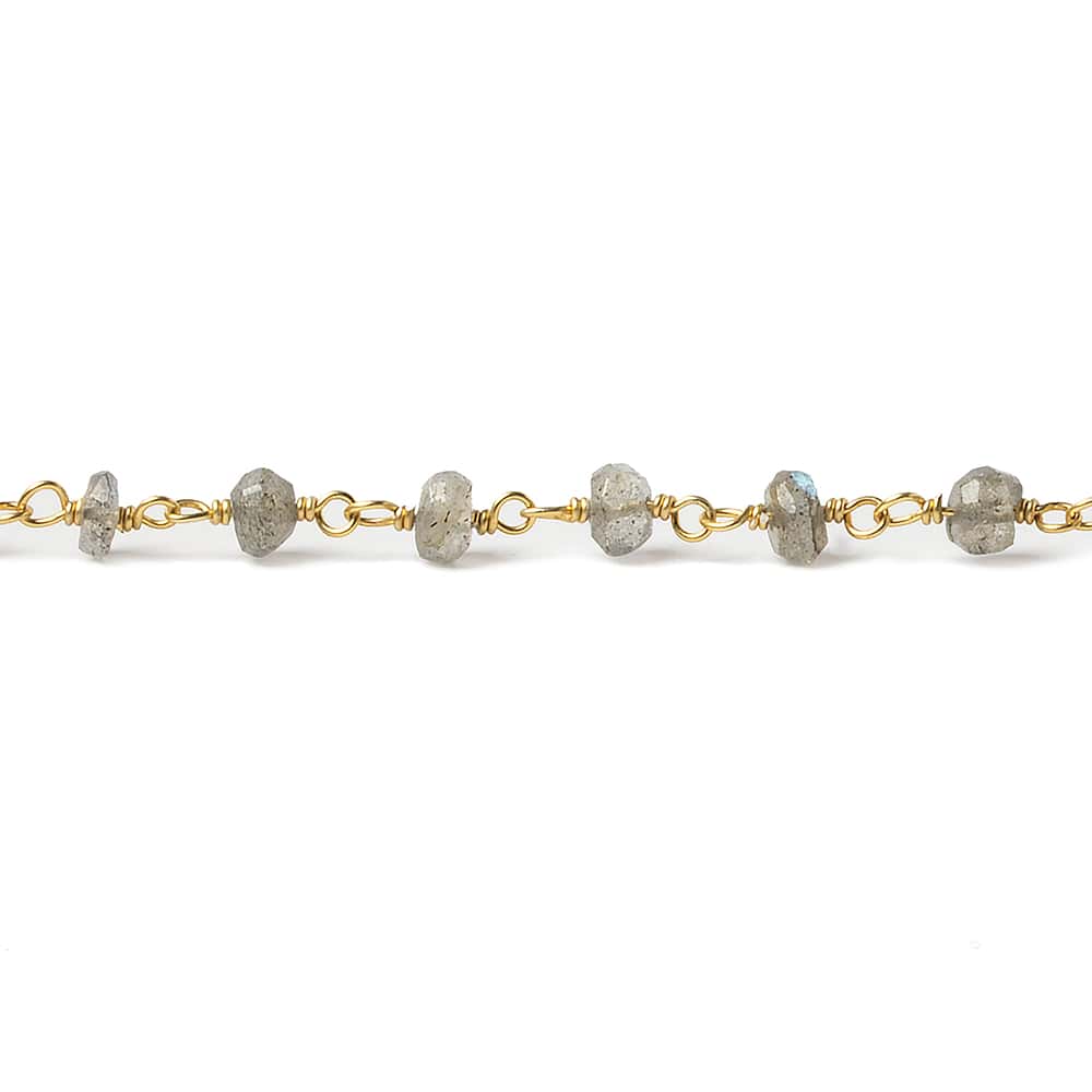 3.5mm Labradorite faceted rondelle Vermeil Chain by the foot