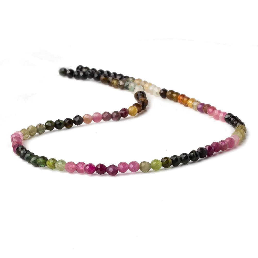 3.5mm Multi Color Tourmaline micro faceted round beads 12.5 inch 95 pieces AAA