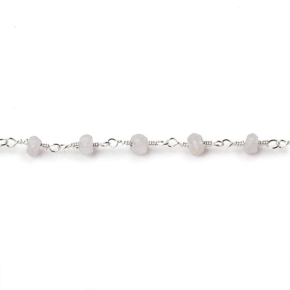 3.5mm Rainbow Moonstone faceted rondelle Silver Plated Chain by the foot 35 pieces