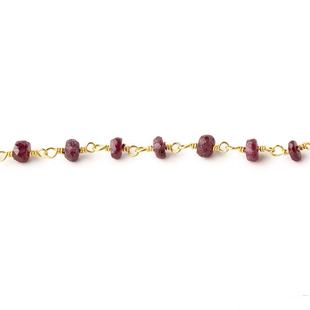 3.5mm Ruby Faceted Rondelles on Vermeil Chain by the Foot 39 pieces