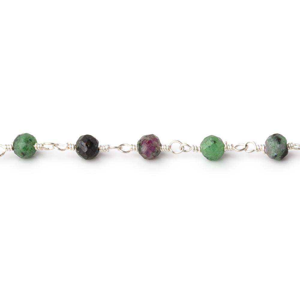 3.5mm Ruby in Zoisite Micro Faceted Rounds on Silver Plated Chain