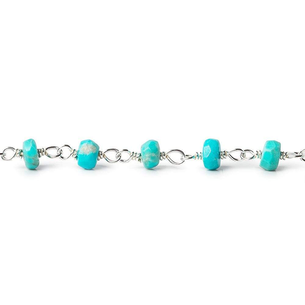 2.5ft - 4-4.5mm Sleeping Beauty Turquoise faceted rondelle .925 Silver