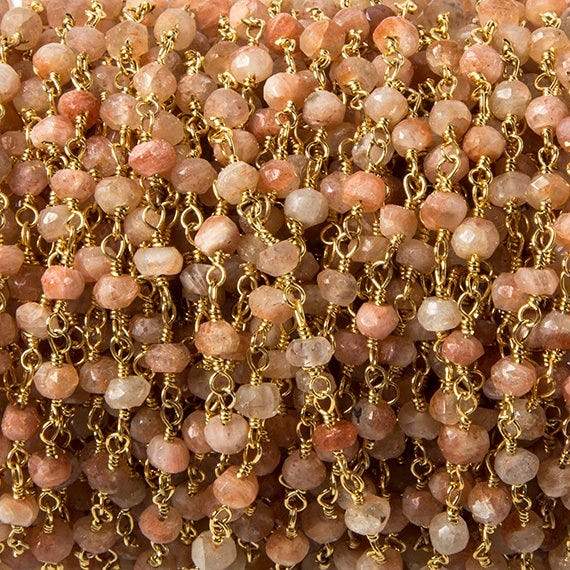 3.5mm Sunstone faceted rondelle Gold plated Chain by the foot 39 pcs