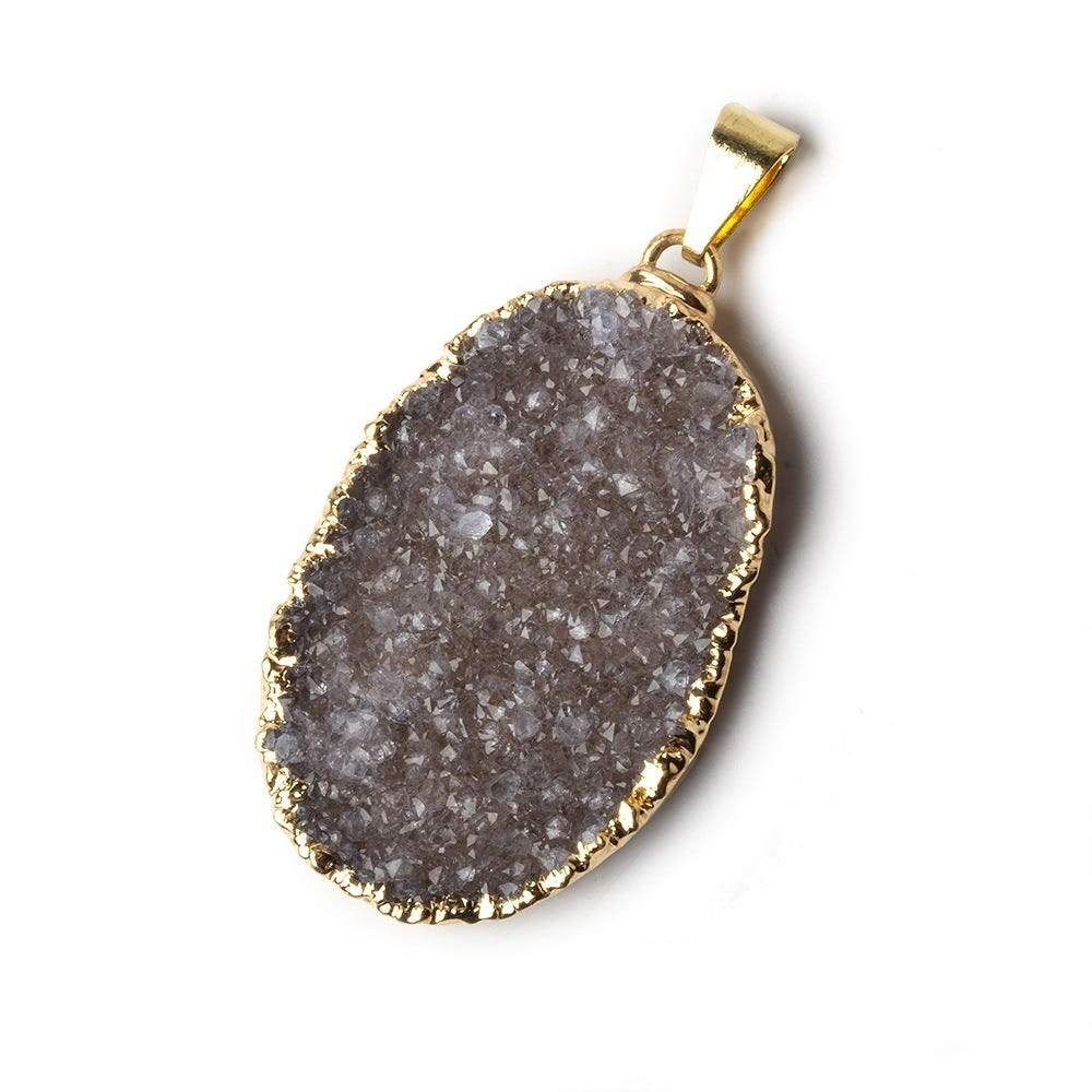 35x24x6mm Gold Leafed Iced Chocolate Agate Drusy Oval with Bail 1 piece