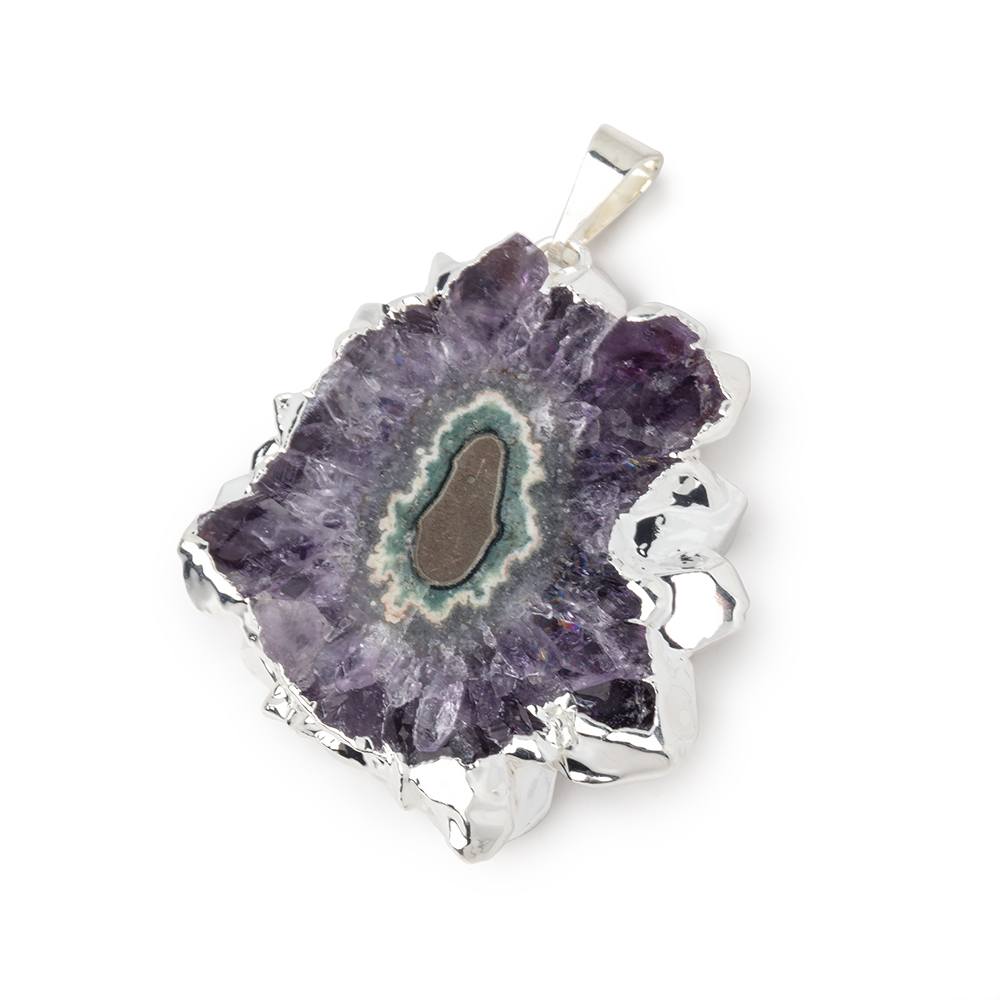 36x32mm Silver Leafed Amethyst Solar Quartz Slice Pendant 1 focal piece