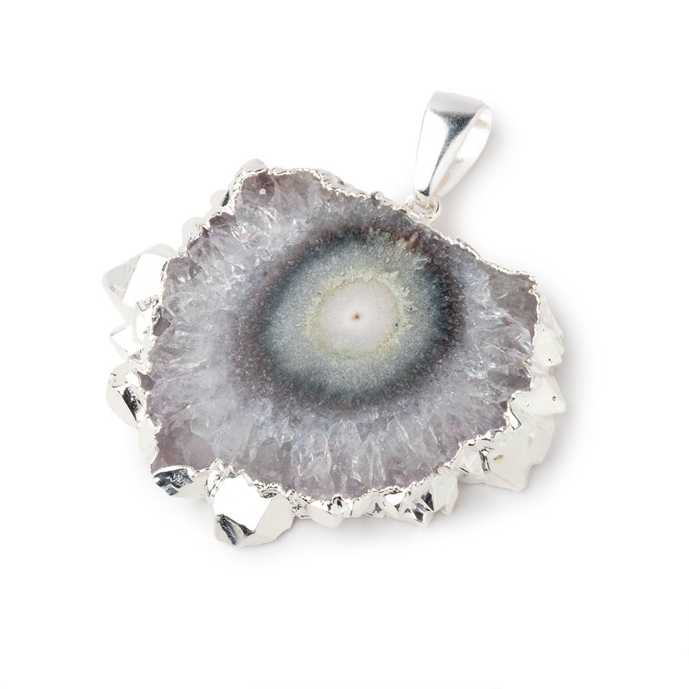 36x47mm Silver Leafed Amethyst Solar Quartz Slice Pendant 1 focal piece