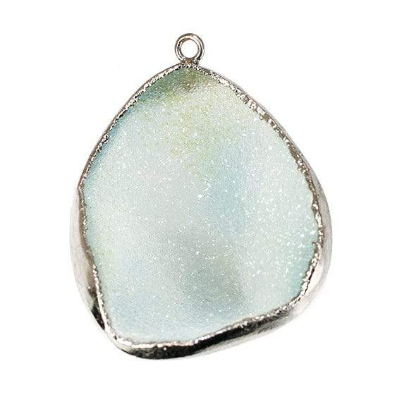 37x28x11mm Oxidized Silver Leafed Bluish White Agate Drusy Pendant 1 piece