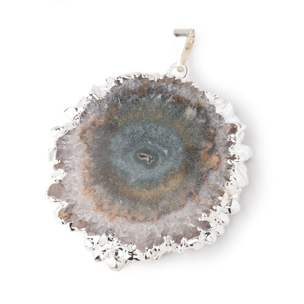 37x39mm Silver Leafed Amethyst Solar Quartz Slice Pendant 1 focal piece