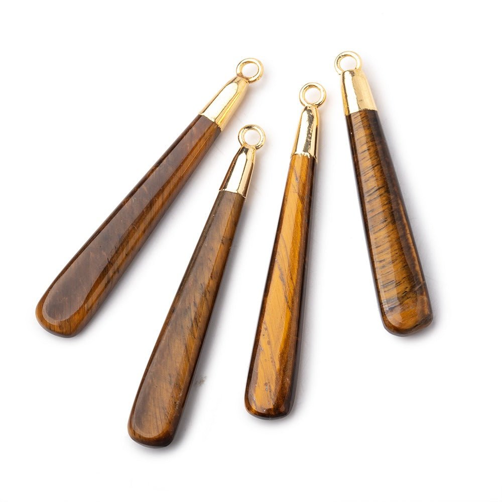 37x6mm Gold Leafed Tiger's Eye Plain Pear Pendant 1 piece