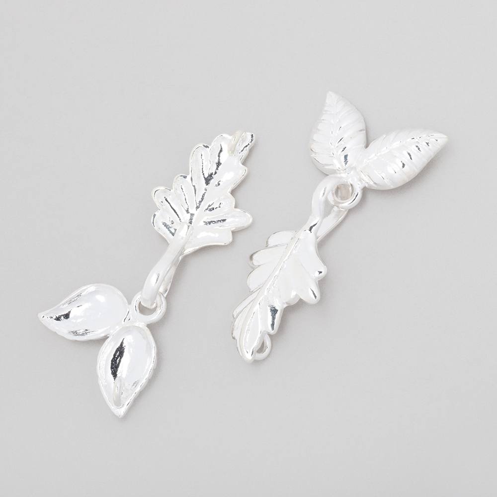 38x18mm Sterling Silver Hook and Eye Clasp with Leaves 1 piece