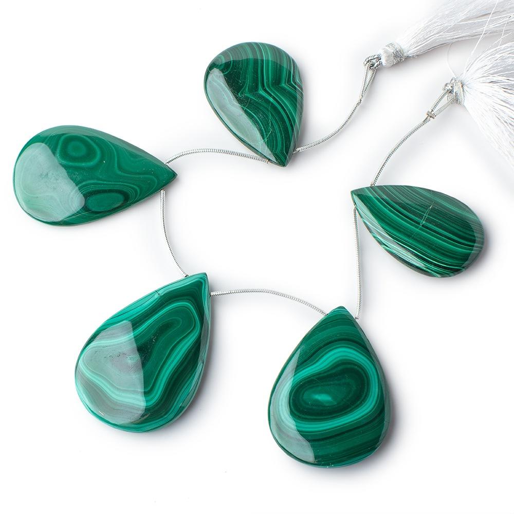 38x24-48x32mm Malachite Plain Pear Briolettes 6 inch 5 Beads
