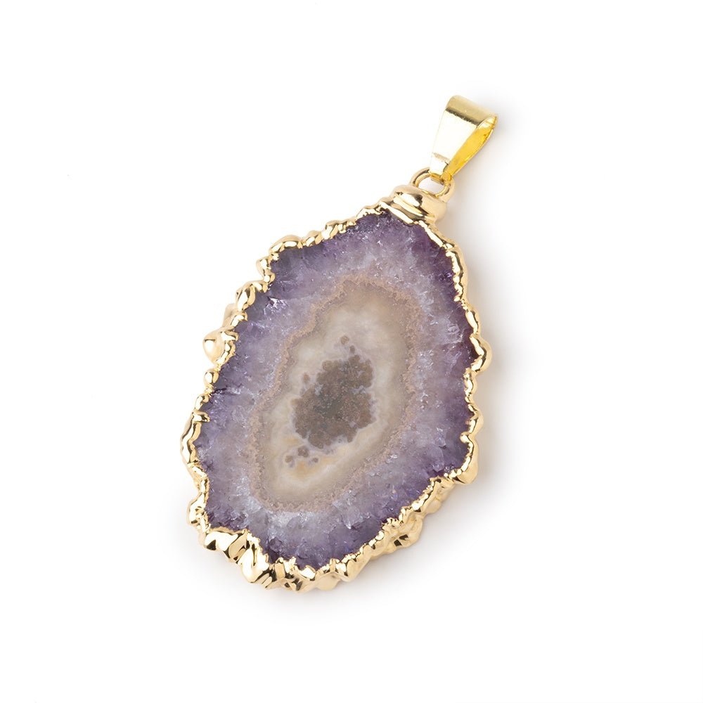 38x29mm Gold Leafed Amethyst Solar Quartz Slice Pendant 1 focal piece