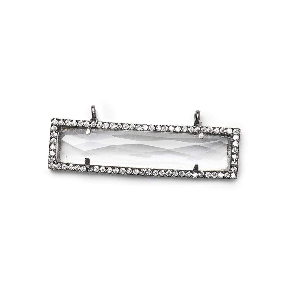 39x10.5mm Black Gold Bezel CZ & Crystal Quartz Bar 2 Prong East - West Connector 1 piece