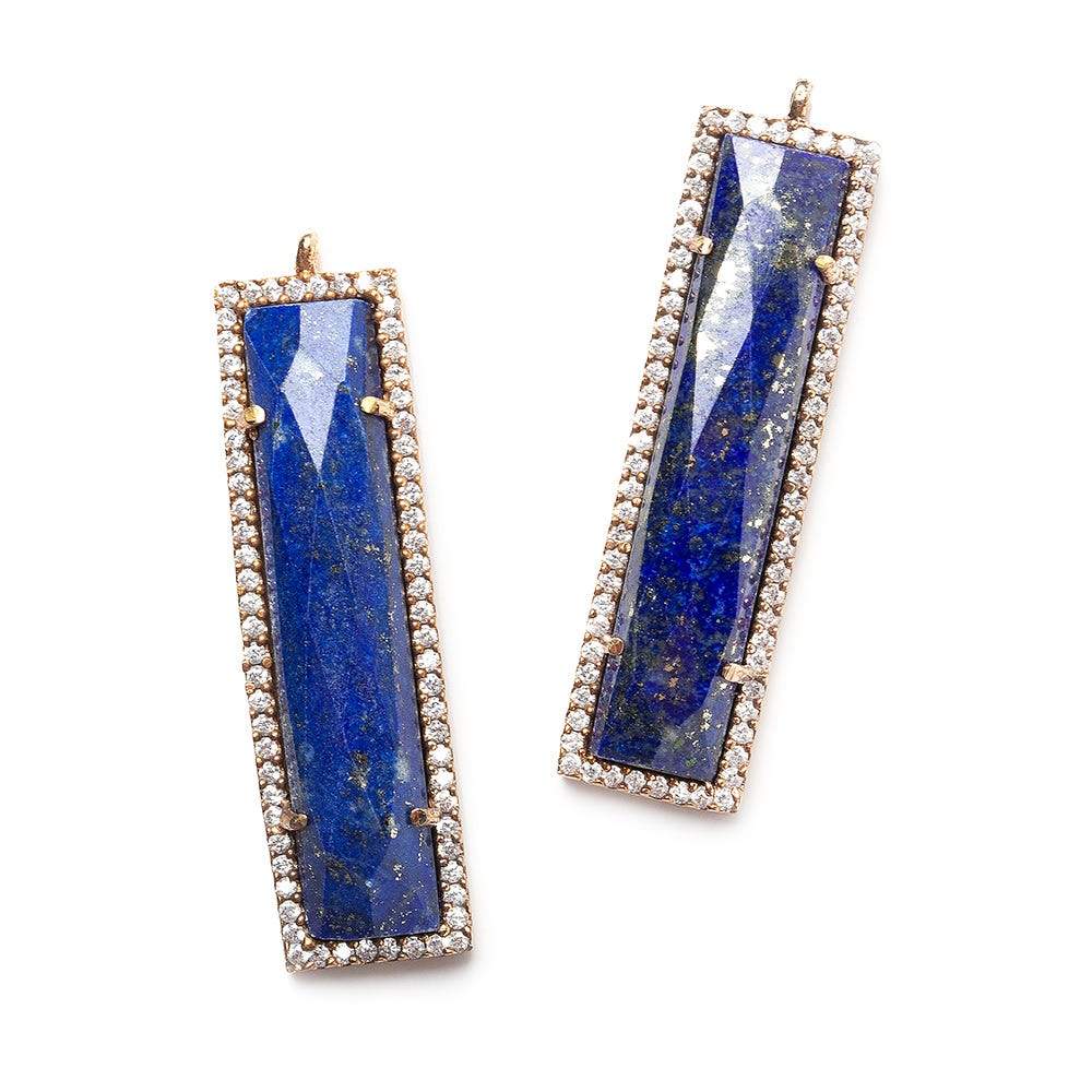 39x10.5mm Rose Gold Bezel CZ & Lapis Lazuli Bar Pendant 1 piece