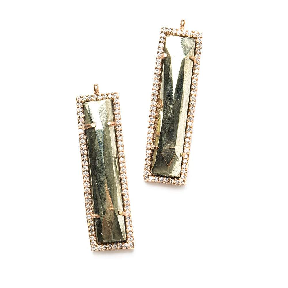 39x10.5mm Rose Gold Bezel CZ & Pyrite Bar 1 ring Pendant 1 piece