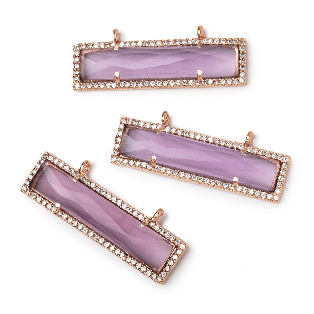 39x10.5mm Rose Gold CZ Bezel Purple Hydro Quartz Bar Connector 1 Focal