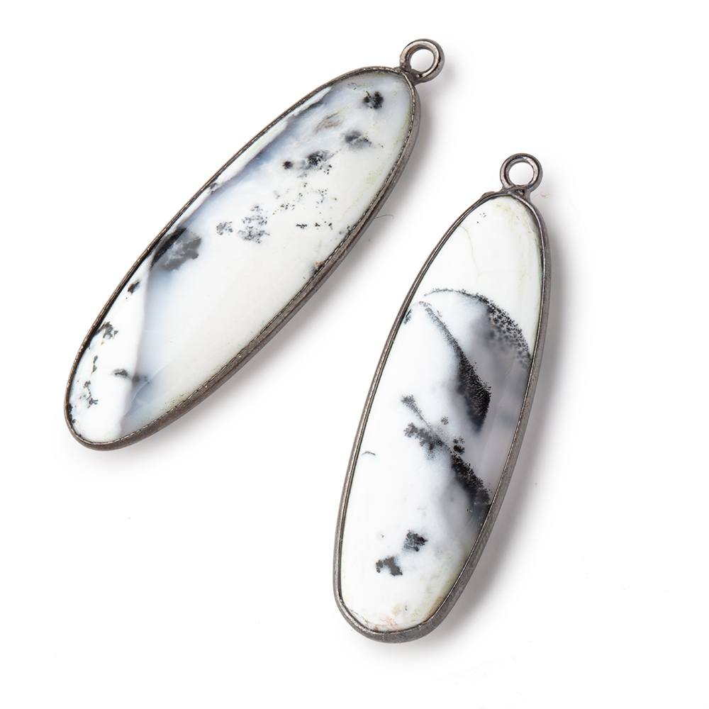 39x13mm Black Gold Bezel Dendritic Opal Plain Oval Pendant 1 piece