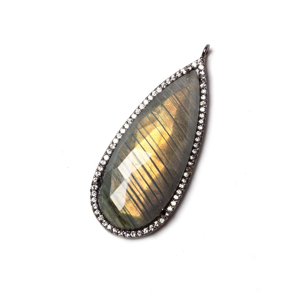 39x17mm Black Gold Bezeled White CZ & Labradorite Pear Pendant 1 pc