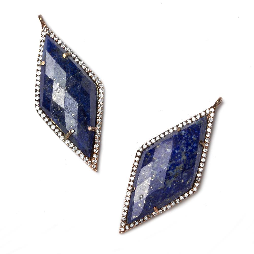 39x18mm Rose Gold Bezeled White CZ and Lapis Lazuli Kite Pendant 1 piece