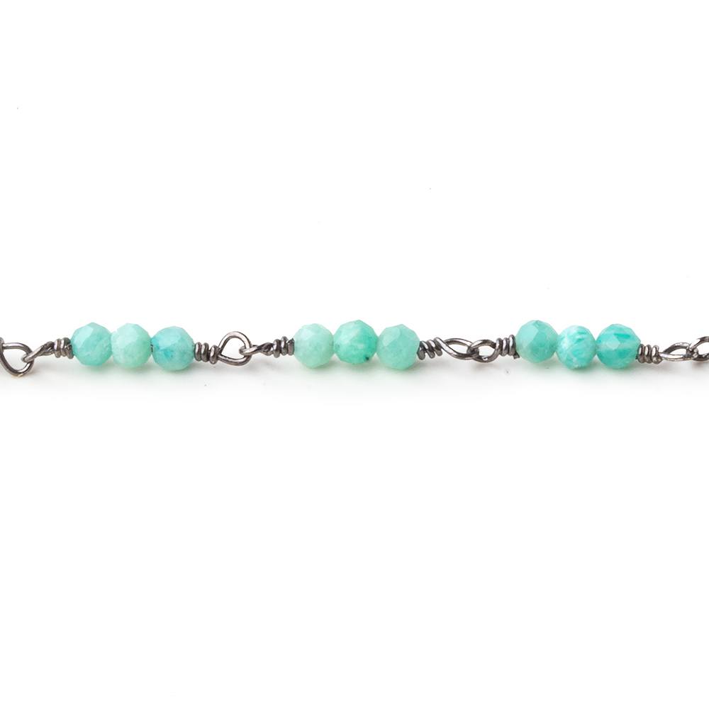 3mm Amazonite micro faceted round Trio Black Gold Chain by the foot 73 beads per