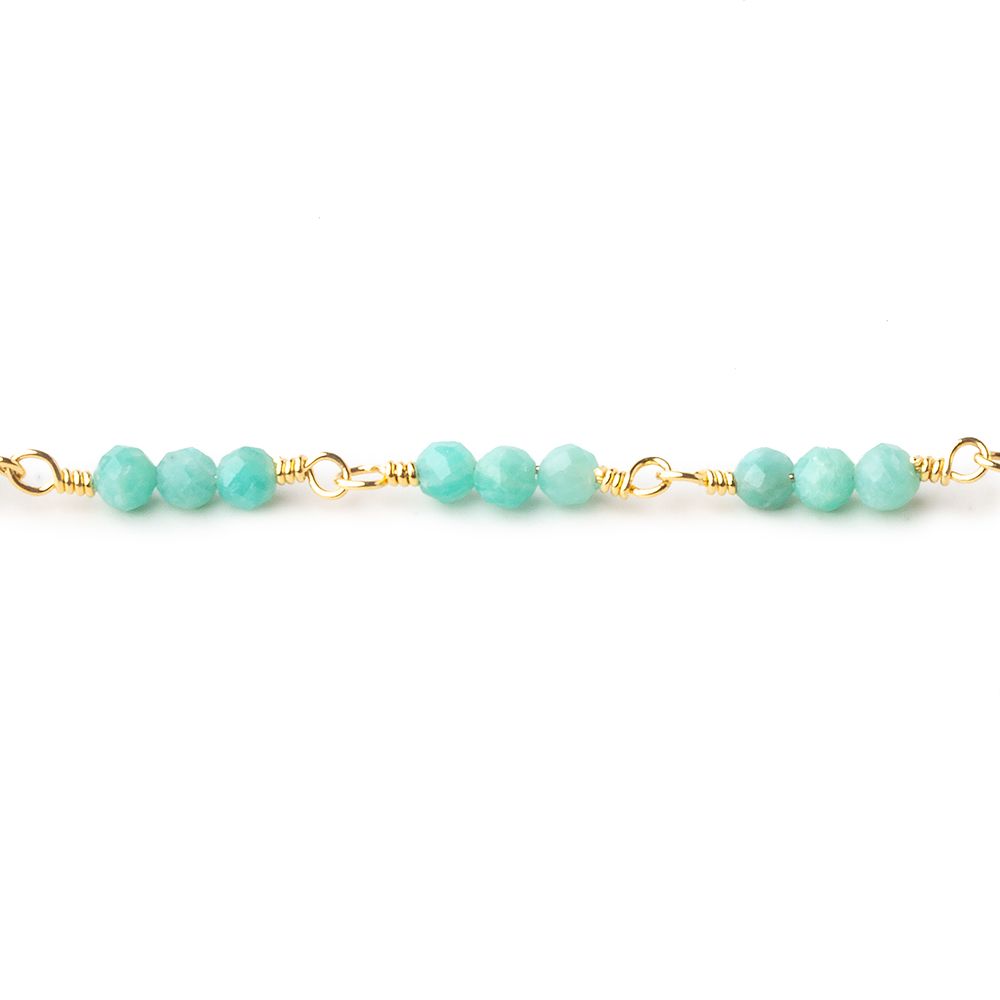 3mm Amazonite micro faceted round Trio Gold Chain by the foot 73 beads per