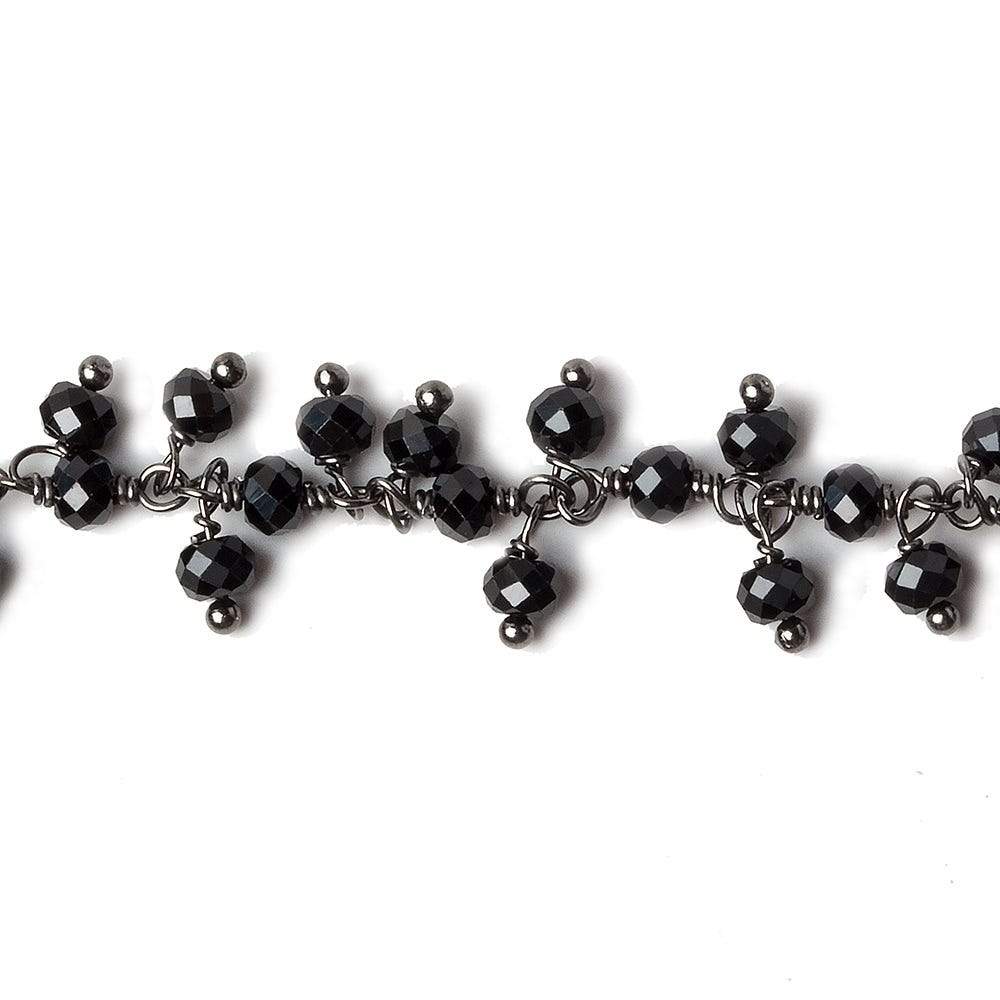 3mm Black Spinel micro-faceted round Black Gold Dangling Chain by the foot