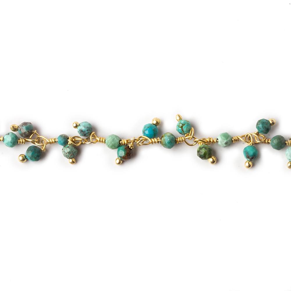 3mm Chinese Turquoise micro faceted round Gold Dangling Chain by the foot