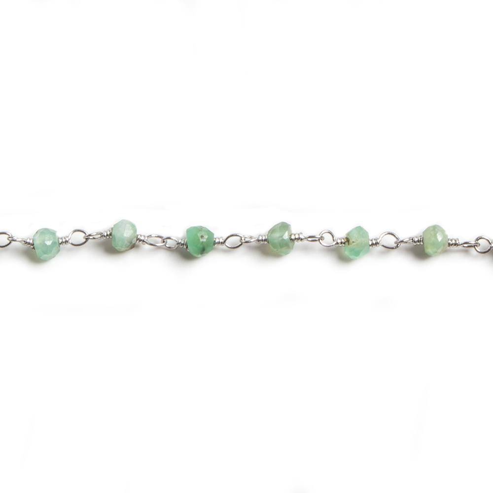 3mm Chrysoprase faceted rondelle Silver Chain by the foot 36 pieces