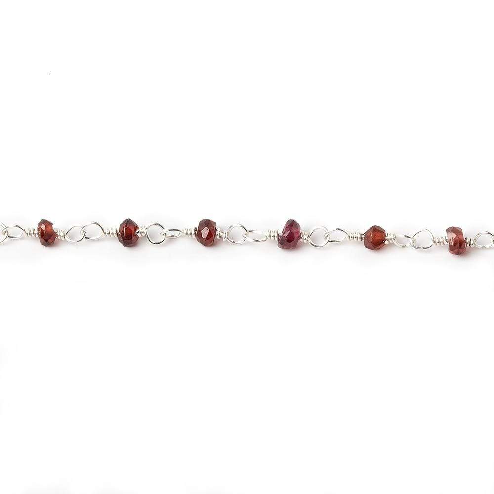3mm Garnet faceted rondelle Silver plated Wire Wrapped Chain
