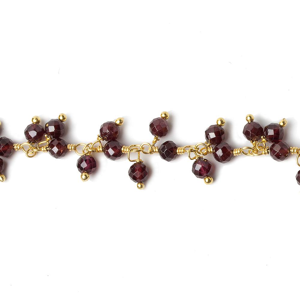 3mm Garnet micro-faceted round Gold Danging Chain by the foot
