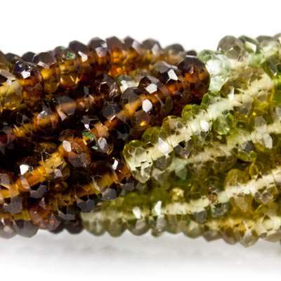 3mm Green & Brown Tourmaline Beads Faceted Rondelle