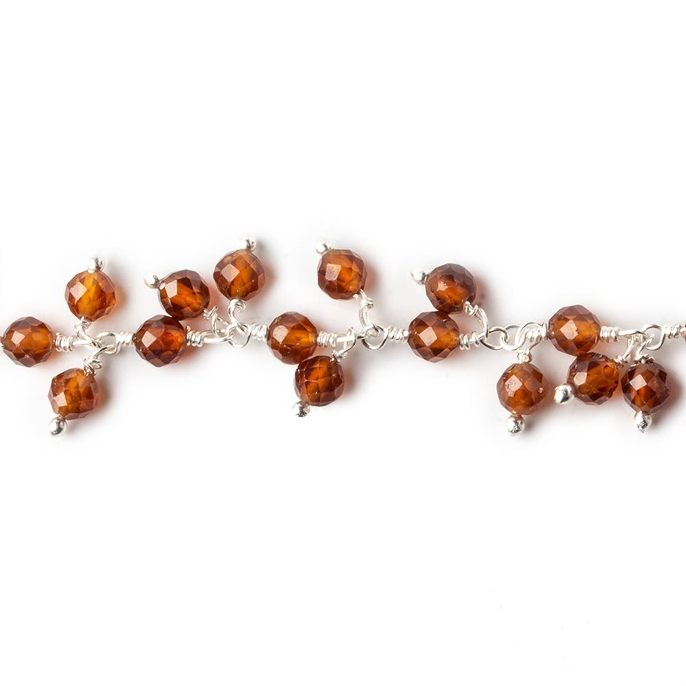 3.5mm Hessonite Garnet microfaceted round Silver Dangling Chain by the foot