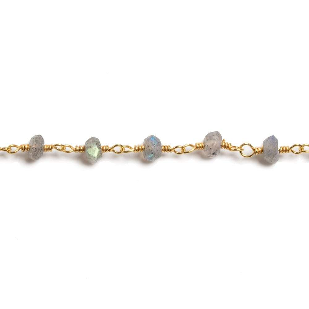 3mm Labradorite faceted rondelle Gold Plated Chain by the foot 36 pieces