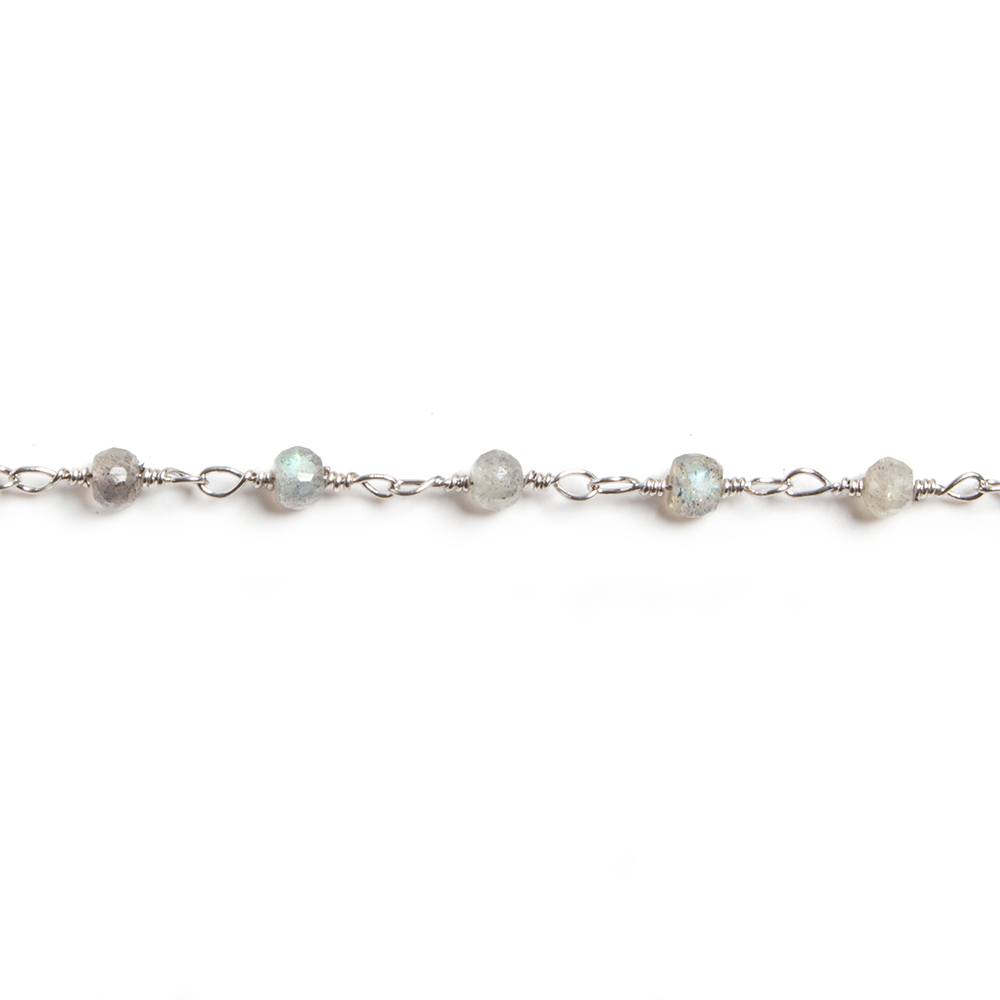 3mm Labradorite faceted rondelle Silver Chain by the foot 36 pieces