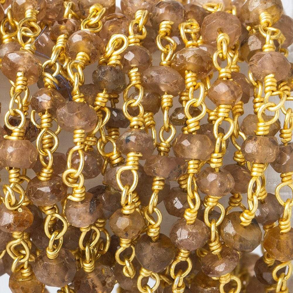 3mm Light Andalusite faceted rondelle Gold Chain by the foot