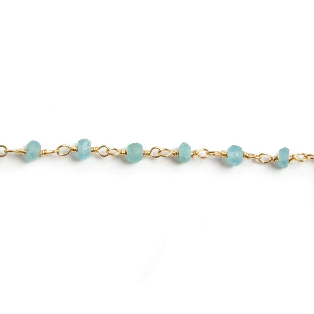 3mm Matte Apatite faceted rondelle Gold Chain by the foot 40 pieces