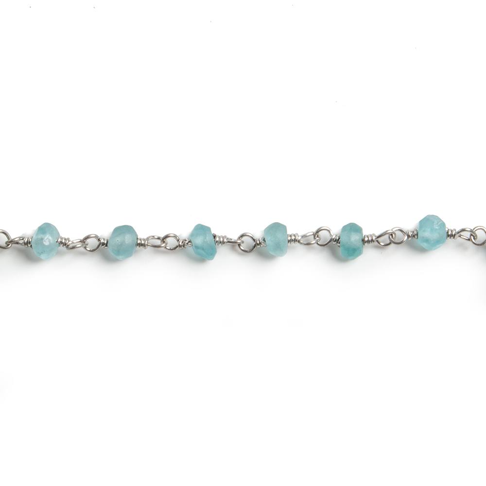 3mm Matte Apatite faceted rondelle Silver Chain by the foot 36 pieces