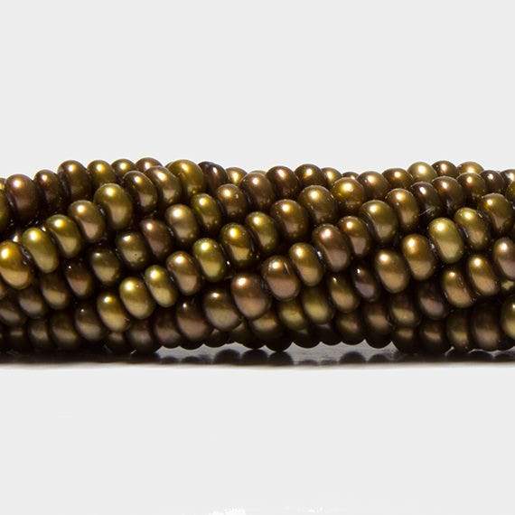 3mm Matte Olive Green Center Drilled Button Freshwater Pearls 15.5 in 220 pcs