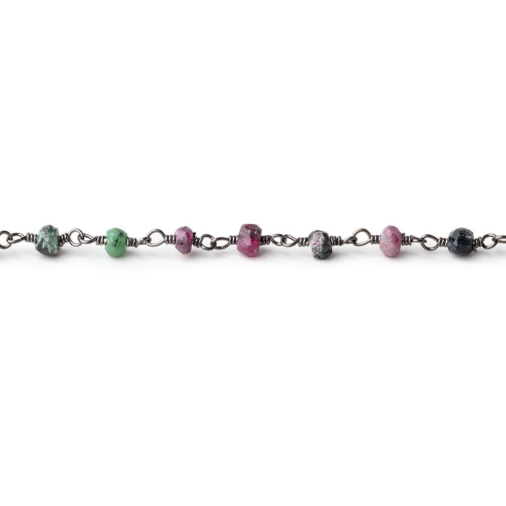 3mm Matte Ruby in Zoisite faceted rondelle Black Gold Chain by the foot 36 pieces